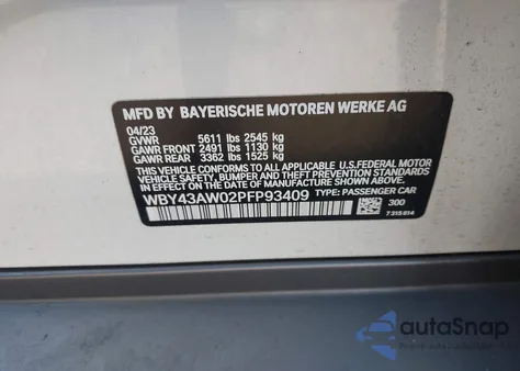 2023 BMW I4 Edrive35 z USA, uszkodzony, nr VIN WBY43AW02PFP93409